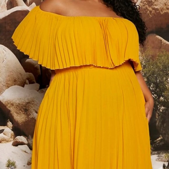 Plus Size Off Shoulder Pleated Dress - Picture 1 of 16